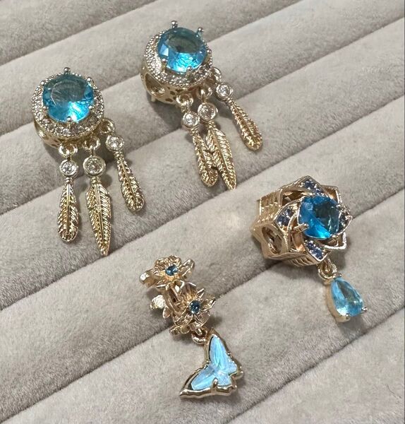 【4個セット】ドリームキャッチャー・蝶・ジルコニアパーツ ブレスレットパーツ 金属パーツ