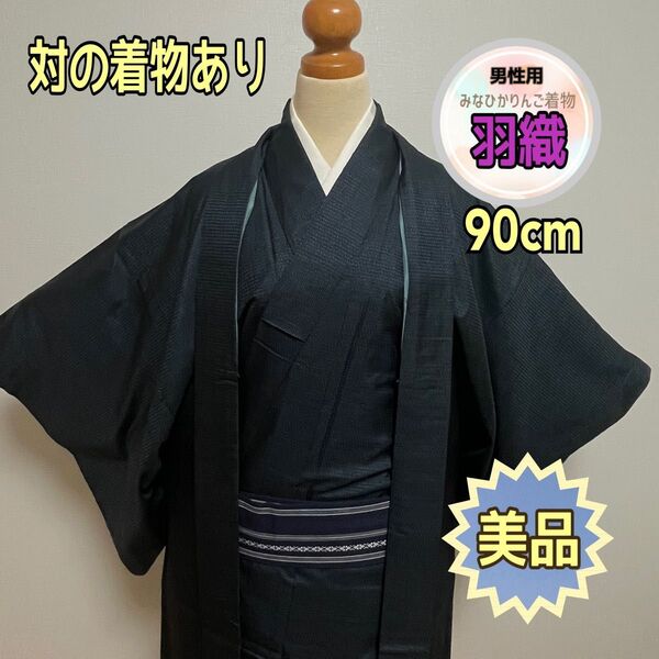 【美品】【羽織】【メンズ大島紬】藍色 亀甲 対の着物あり 男性用 正絹 リメイク