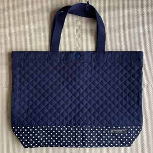 新品未使用★カラフルキャンディスタイル★マチ付きキルティングレッスンバッグ トートバッグ 絵本袋 ディープネイビー 水玉