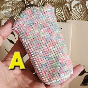 【4cmミニがま口】キャッツアイビーズ☆キャンディカラーA