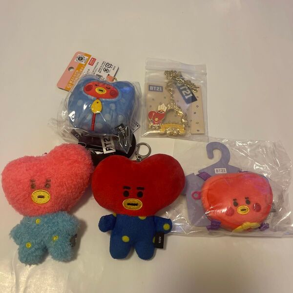 BTS 防弾少年団 BT21 TATA タタ テヒョン テテ V ぬいぐるみ マスコット キーホルダー キーリング等 5点セット