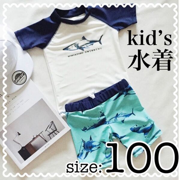 水着 サメ柄 男の子 100cm セパレート ラッシュガード プール 水遊び 海