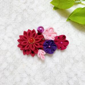 HC1-04 つまみ細工 ヘアクリップ 髪飾り ピンク パープル