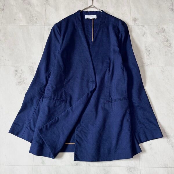 【美品】UNTITLED リネン混 ノーカラージャケット 羽織 Riopele