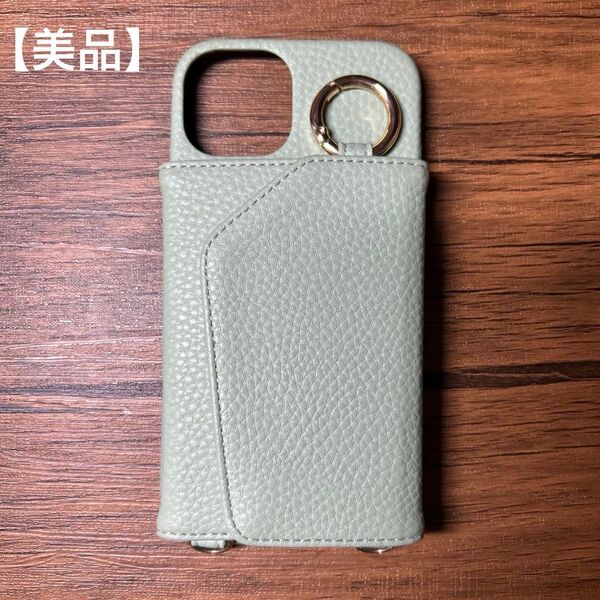 iPhone14スマホケース カード収納付き グリーン