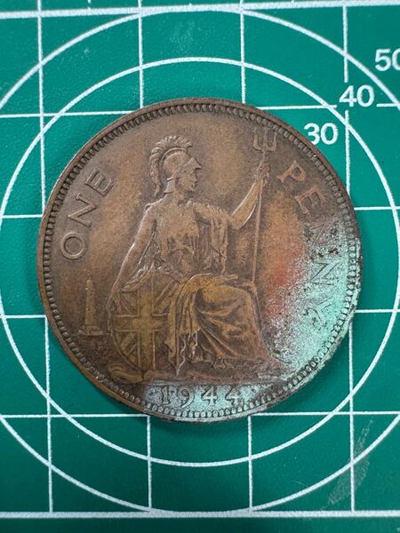 1ペニー 1944年 イギリス ペニー硬貨 ブリタニア状態悪 緑青 コレクション 硬貨 外国コイン 古銭 コレクター コイン