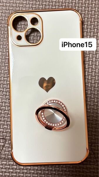 iPhone15 スマホケース リング付き ホワイト