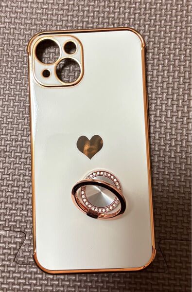 iPhone15 スマホケース リング付き ホワイト