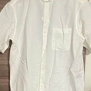 UNIQLO 新品 シャツ メンズ ホワイト 半袖 ユニクロ コットンリネン スタンドカラー 羽織 新生活 シンプル クリーン