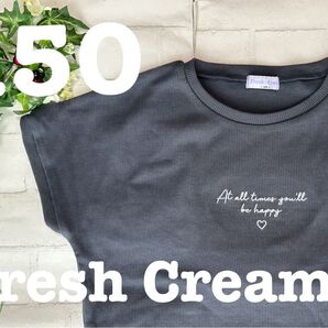 Fresh Cream+150+シャーリング+半袖+Tシャツ+ダークグレー+重ね着+ビッグT