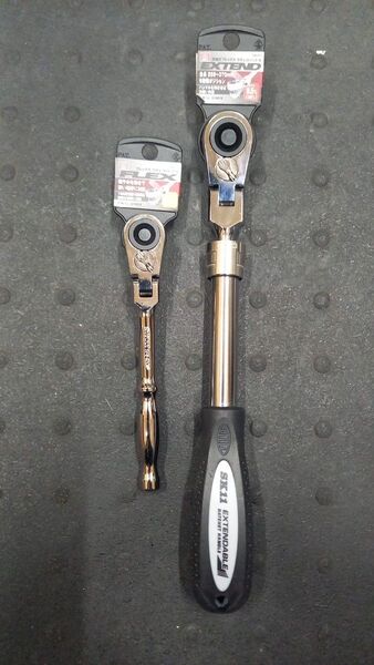 新品 フレックス ラチェットハンドル 2本セット 伸縮式 差込み角9.5mm 6.35mm ギア数72山