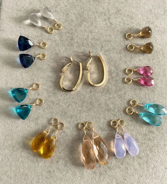 オーバルピアス&カラークォーツチャームセット①