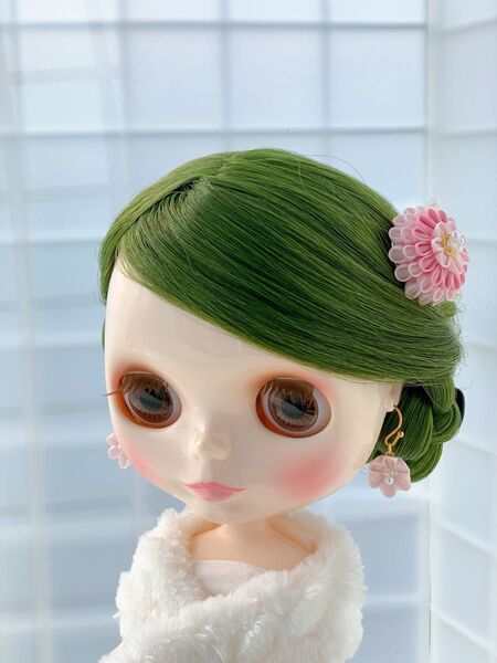 ドール用 つまみ細工 ピアス髪飾りセット