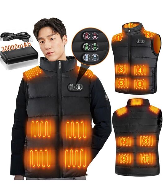 電熱ベスト 11箇所発熱 30000mAh大容量バッテリー付き 速暖 前後独立加熱ベスト