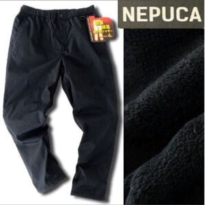 新品【NEPUCA】ネプカ裏暖シャギーストレッチツイルパンツXL(ブラック)秋冬保温トラウザーズ防風テーパードメンズ