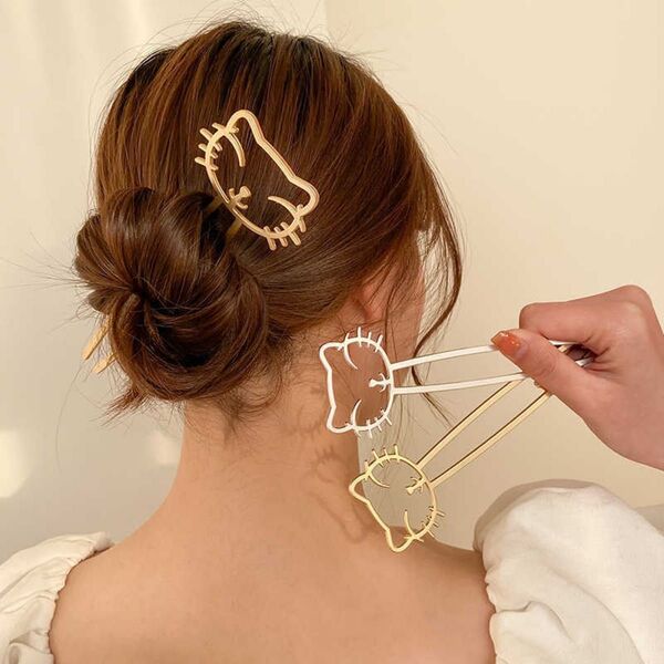 猫ちゃんヘアアクセサリー 髪飾り バンスクリップ ヘッドドレス 結婚式 韓国 髪留め 卒業式 シルバー