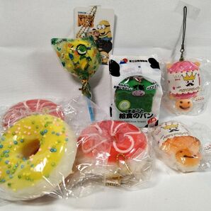 やわらかスクイーズ スイーツシリーズドーナツ/まるごと給食のパン/ペロリ メロンパン/ミニオンキャンディ スクイーズ(7-499)