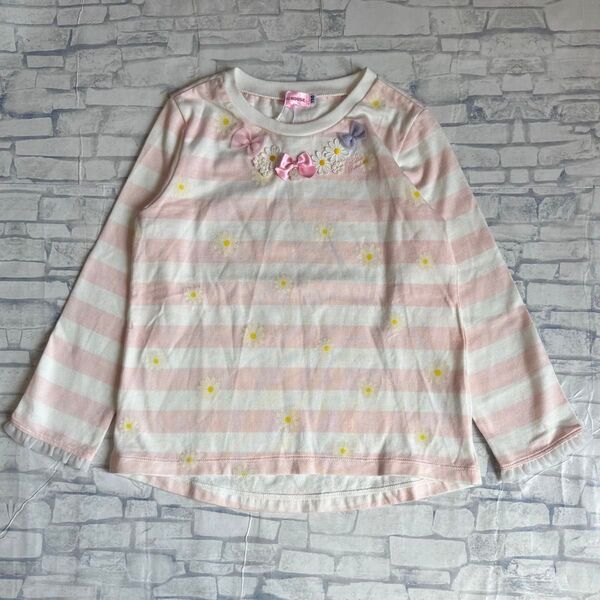 【新品タグ付】MIKI HOUSEお花刺しゅうボーダーTシャツ 110cm