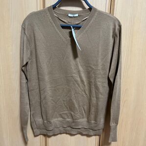 Vネックニット ブラウン 長袖セーター