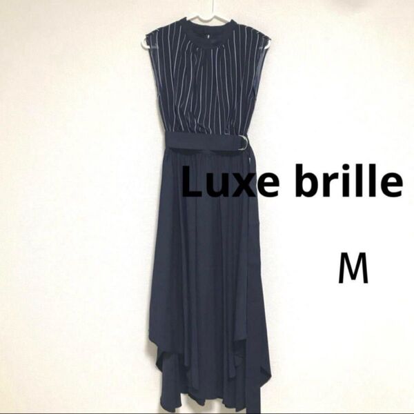 【Luxe brille】 ノースリーブ ワンピース M ひざ丈 ロング ネイビー 黒 ノースリ ドレス