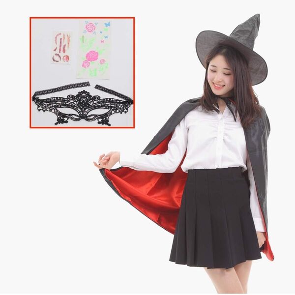 魔女 コスプレ ハロウィン 【お手軽5点セット・初心者向け】 レッド 大