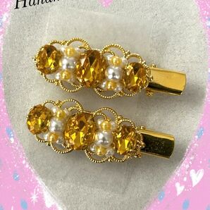 ハンドメイドヘアクリップ イエロービジュー