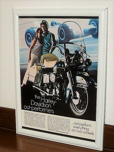 1969年 U.S.A. 洋書雑誌広告 額装品 Harley Davidson Electra Glide ハーレーダビッドソン // FLH FL 　(A4サイズ）