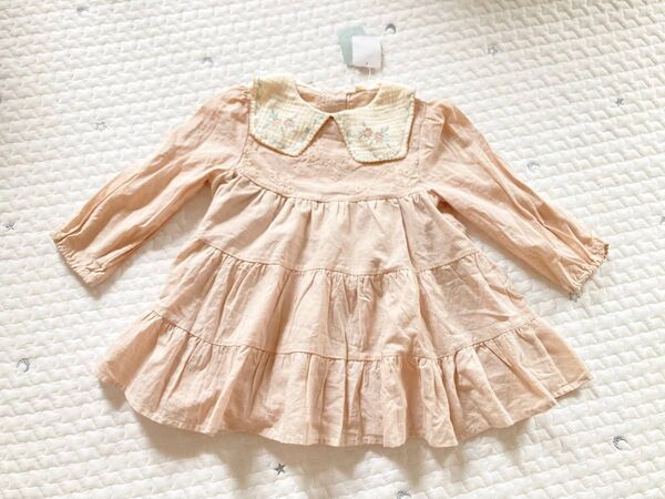 新品 ワンピース 刺繍襟付き ティアードワンピース 女の子 100