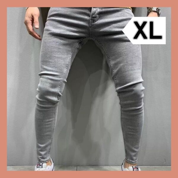 スキニージーンズ デニムパンツ パンツ XL グレー メンズ デニム スキニー ストレッチ パンツ ジーパン