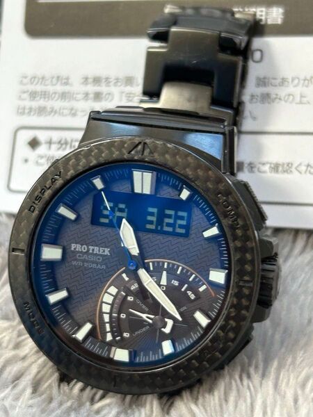 電波ソーラー CASIO PRO TREK アングラーズライン 釣り用 腕時計 カーボンベゼル チタンバンド シリーズ最高級 中古