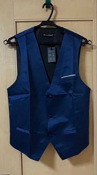 新品未使用 Barry.Wang ネイビー サテン スーツベスト M