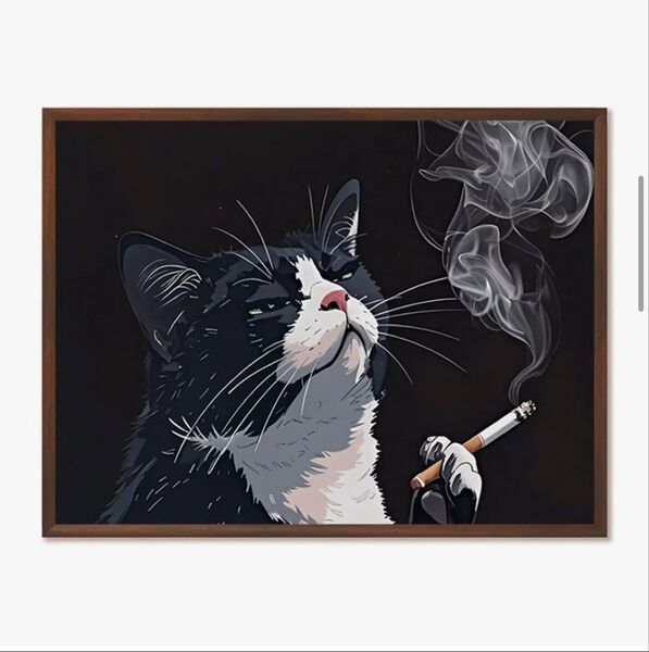 喫煙猫黒 30×40