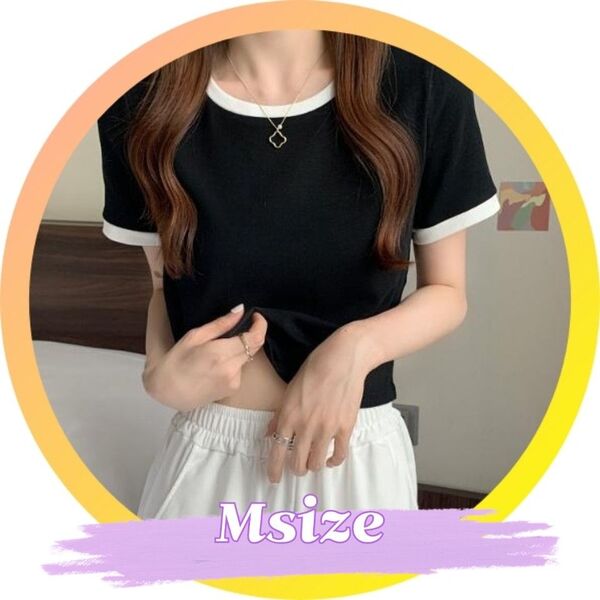韓国ストリート リンガー Tシャツ クロップド丈 黒 ショート丈 ミニ丈 ブラック 無地