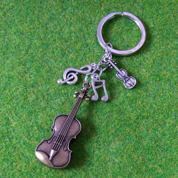 バイオリン キーホルダー 楽器ミニチュア 音符 音楽雑貨 新品