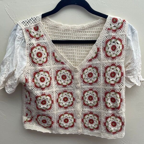 GRL 刺繍入り 花柄半袖ニット M サマーニット 夏
