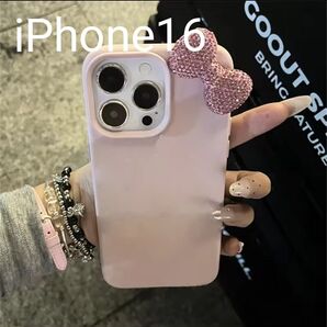 【新品未使用】 iPhone16Pro ピンク キラキラ りぼん ラインストーン 韓国