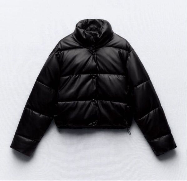 ZARA 短丈ダウンジャケット 合成皮革 ショート丈 ブラック レディース L