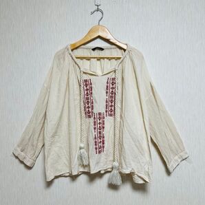 Kastane カスタネ 刺繍レースブラウス トップス タッセル 長袖 シフォン