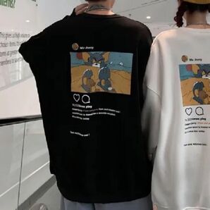 韓国 トムとジェリー Instagram スウェット トレーナー 黒 長袖