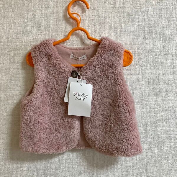 birthday party ピンク フリース ベスト 90-100サイズ ふわふわ 子供服 ベビー服