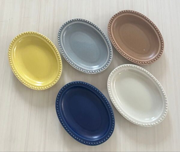未使用品 イーストテーブル ドットオーバルプレート12cm 小皿 洋食器 日本製 美濃焼 5点