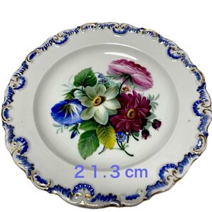 ○四つ花○エナメルと青色の縁取り○21.3cm◇Meissenマイセン◇