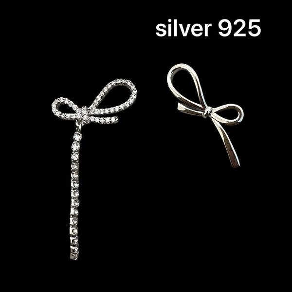 セール!新品 SILVER 925 リボンモチーフ ピアスアシンメトリーデザイン かわいい おしゃれ 揺れるピアス シルバー