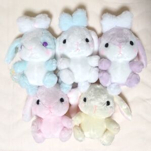 5個セット ぽてうさろっぴー ぬいぐるみ STサイズ ふわリボン しろっぴー すみれちゃん かのんちゃん みみぴょん れもんちゃん