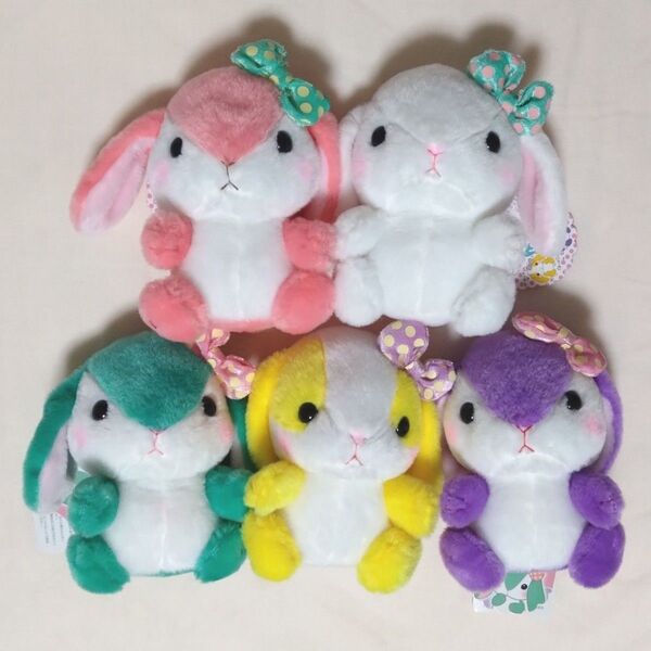 5個セット ビビッド ぽてうさろっぴー ぬいぐるみ STサイズ しろっぴー あくあまりん ぱいなっぴー ちぇりーちゃん ぱーぷりん
