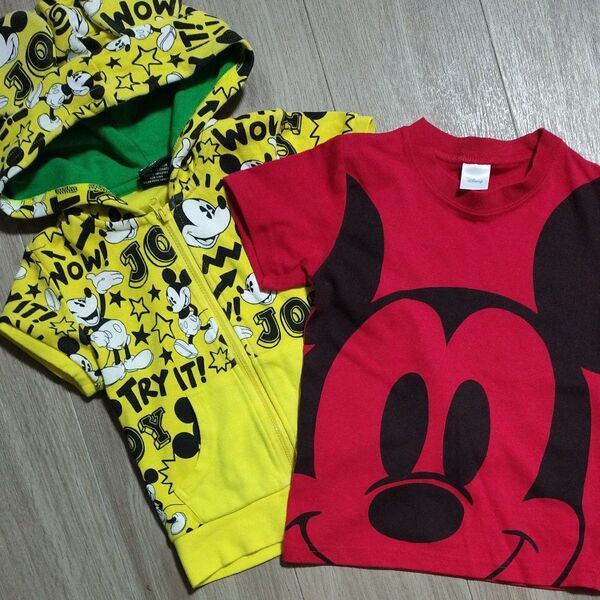 【中古】キッズ 100 : ディズニー パーカー&Tシャツセット☆