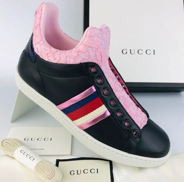 新品未使用★GUCCI・レザー シェリーライン ハイトップ スニーカー(34)