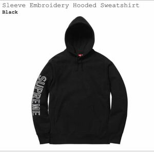 新品未使用品 18ss Supreme Sleeve Embroidery Hooded Sweatshirt 黒 L サイズ 半タグ付 国内正規品BLACK シュプリームパーカー