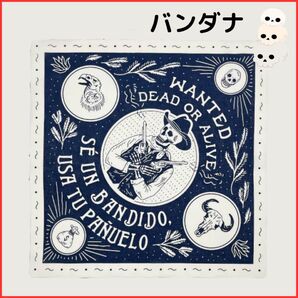 【アメリカン雑貨】1297 バンダナ アメリカン ヴィンテージ 紺 骸骨 キャンプ 登山 スカーフ バイク