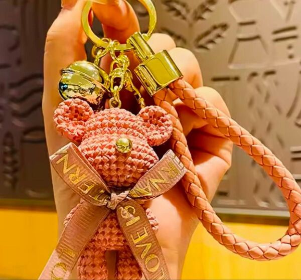 テディベアキーホルダー 鈴付き ストラップ付き ピンク